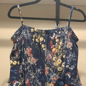 Gabby Skye Off The Shoulder Floral Ruffle Sleeve Dress Sz 12 Blue Short Sleeves